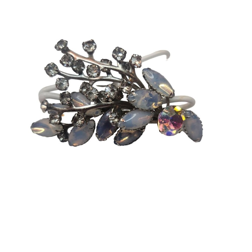 Vintage Opal and Clear Rhinestone Pin Brooch